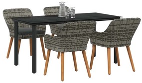 vidaXL Σέτ φαγητού για κήπο με μαξιλάρι 5 pcs Γκρι συνθετικό ρατάν