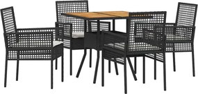 vidaXL Σέτ φαγητού για κήπο 5 pcs Μαύρο συνθετικό ρατάν