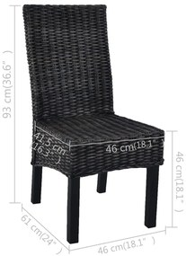 Καρέκλες Τραπεζαρίας 4 τεμ. Μαύρες Ρατάν Kubu και Ξύλο Μάνγκο - Μαύρο