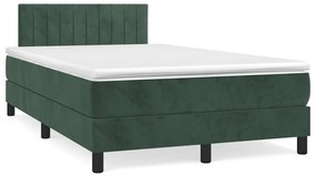 vidaXL Κρεβάτι Boxspring με Στρώμα & LED Σκ. Πράσινο 120x190εκ Βελούδο