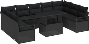 vidaXL Σετ Καναπέ Κήπου με αποθήκευση 10 pcs Μαύρο Πολυ ράταν
