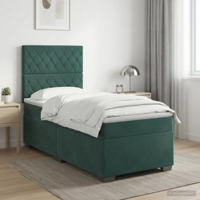 vidaXL Κρεβάτι box spring με στρώμα Σκούρο Πράσινο 100 x 200 cm