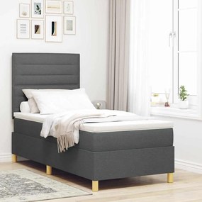 vidaXL Κρεβάτι Box Spring με στρώμα Σκοτεινού Γκρι Μονό Ύφασμα