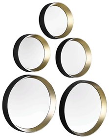 Καθρέπτης Τοίχου Στρογγυλός Lia (Σετ 5Τμχ) 1340180 Black-Gold Mirrors &amp; More Πλαστικό, Γυαλί
