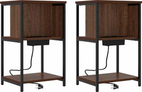 vidaXL Κομοδίνο 2 pcs Καφέ δρυς 38 x 31 x 61 εκ Επεξεργασμένο ξύλο