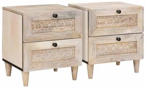 vidaXL Κομοδίνο 2 pcs Μπεζ 40 x 33 x 46 εκ. Μασίφ ξύλο μάνγκο