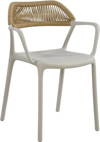 DOLLI Πολυθρόνα Στοιβαζόμενη, PP-UV Γκρι, Rope Wicker Φυσικό   1τμχ