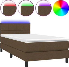 vidaXL Κρεβάτι Boxspring με Στρώμα &amp; LED Σκ.Καφέ 80x200 εκ. Υφασμάτινο
