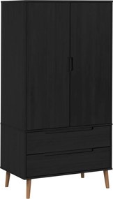 vidaXL Ντουλάπι MOLDE Μαύρο 90 x 55 x 175 εκ Μασίφ Ξύλο Πεύκου