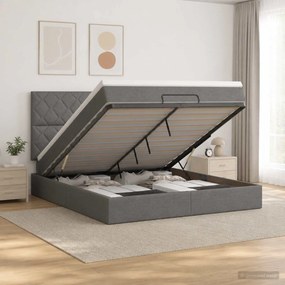 vidaXL Κρεβάτι Ottoman με στρώμα Σκούρο Γκρι 140 x 200 cm Ύφασμα