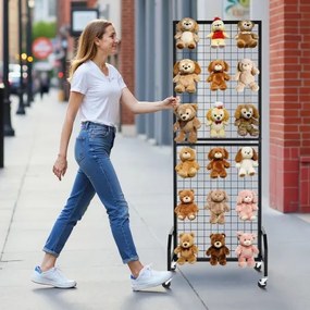 VEVOR Grid Wall Panel 600 x 1640 mm Wire Display Rack with Wheels and 10 Hooks