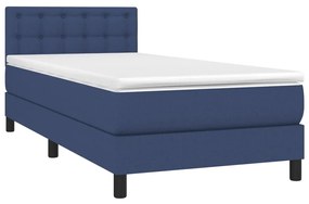 Κρεβάτι Boxspring με Στρώμα &amp; LED Μπλε 90x200 εκ. Υφασμάτινο - Μπλε