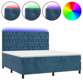 Κρεβάτι Boxspring με Στρώμα &amp; LED Σκ. Μπλε 180x200εκ. Βελούδινο - Μπλε