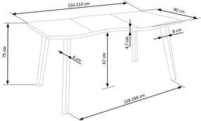 Jackson Ανοιγόμενη Τραπεζαρία Καφέ / Μαύρο 150-210x90x75