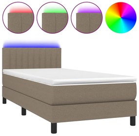 vidaXL Κρεβάτι Boxspring με Στρώμα &amp; LED Taupe 100x200 εκ. Υφασμάτινο