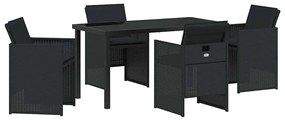 vidaXL Σέτ φαγητού για κήπο με μαξιλάρι 5 pcs Μαύρο Πολυ ράταν
