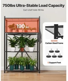 VEVOR Folding Storage Shelf with Wheels 4-Tier No Assembly Organizer Shelf Black