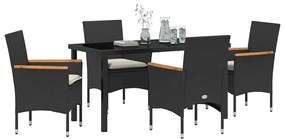 vidaXL Σέτ φαγητού για κήπο με μαξιλάρι 5 pcs Μαύρο Πολυ ράταν