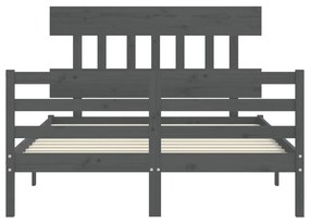 vidaXL Πλαίσιο Κρεβατιού με Κεφαλάρι Γκρι 140 x 190 εκ. από Μασίφ Ξύλο