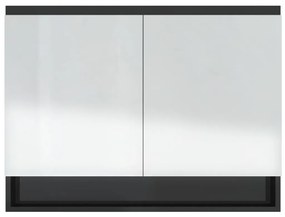 vidaXL Ντουλάπι Μπάνιου με Καθρέφτη 80x15x60 εκ. Λαμπερό Μαύρο από MDF
