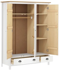 vidaXL Ντουλάπα Hill Τρίφυλλη Λευκή 127x50x170 εκ. Μασίφ Ξύλο Πεύκου