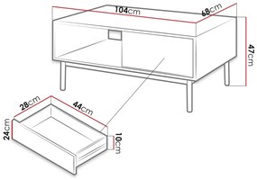 Τραπεζάκι σαλονιού Lima C108, Hickory δρυς, Γραφίτης, 47x68x104cm, Πλαστικοποιημένη μοριοσανίδα, Γωνιακός
