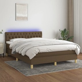 vidaXL Κρεβάτι Boxspring με Στρώμα &amp; LED Σκ.Καφέ 140x200 εκ Υφασμάτινο
