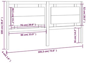 vidaXL Κεφαλάρι Κρεβατιού Λευκό 185,5x4x100 εκ. Μασίφ Ξύλο Πεύκου