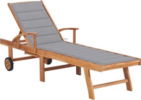 vidaXL Ξαπλώστρα από Μασίφ Ξύλο Teak με Γκρι Μαξιλάρι