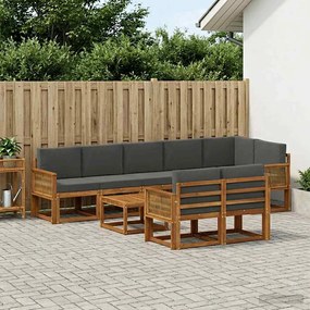 vidaXL Σειρά Καναπέ Εξωτερικού 9 pcs Φυσικό και Ανθρακί Πολυεστέρας