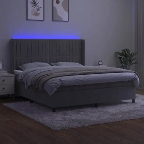 vidaXL Κρεβάτι Boxspring με Στρώμα &amp; LED Αν.Γκρι 180x200 εκ. Βελούδινο