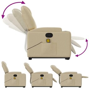 vidaXL Πολυθρόνα Μασάζ Ανακλινόμενη με Ανύψωση Κρεμ Υφασμάτινη