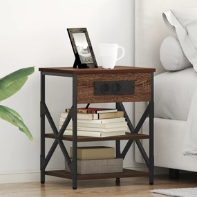vidaXL Κομοδίνο με Σταθμό Φόρτισης 2 pcs Καφέ δρυς Επεξεργασμένο ξύλο