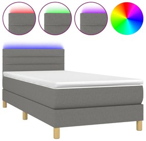 vidaXL Κρεβάτι Boxspring με Στρώμα &amp; LED Σκ.Γκρι 90x200 εκ. Υφασμάτινο
