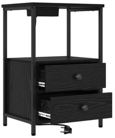 vidaXL Κομοδίνο με Σταθμό Φόρτισης 2 pcs Μαύρη δρυς Επεξεργασμένο ξύλο