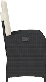 vidaXL Πολυθρόνες Κήπου Ανακλ/νες 2 τεμ. Μαύρες Συνθ. Ρατάν+Μαξιλάρια