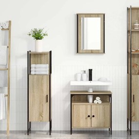 vidaXL Σετ Επίπλων Μπάνιου με ράφι 3 pcs Καφέ Επεξεργασμένο ξύλο