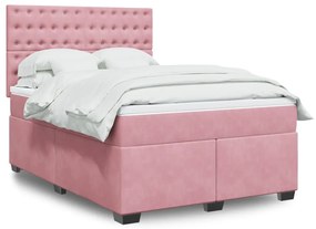 vidaXL Κρεβάτι Boxspring με Στρώμα Ροζ 140x190 εκ. Βελούδινο