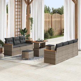 vidaXL Σετ Καναπέ Κήπου με μαξιλάρι 10 pcs Γκρι Πολυ ράταν