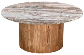 Τραπεζάκι σαλονιού Sergy μασίφ ξύλο ακακίας σε φυσικό με επιφάνεια μαρμάρου Φ90x40εκ 90x90x40 εκ.