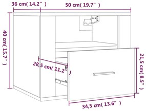 Κομοδίνα Επιτοίχιο Sonoma Δρυς 50x36x40 εκ. - Καφέ