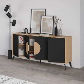 Μπουφές Gora Megapap χρώμα sapphire oak - silky black 180x40x82εκ.