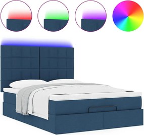 vidaXL Οθωμανικό κρεβάτι με στρώμα &amp; LEDs Μπλε 140x200cm ύφασμα