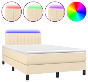 vidaXL Κρεβάτι Boxspring με Στρώμα &amp; LED Κρεμ 120x190 εκ. Υφασμάτινο