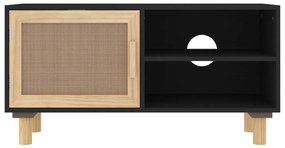vidaXL Έπιπλο Τηλεόρασης Μαύρο 80x30x40 εκ. Μασίφ Πεύκο &amp; Φυσικό Ρατάν