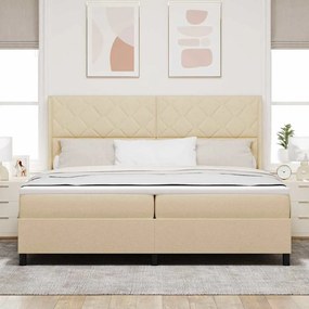 vidaXL LED Κρεβάτι με βάθρο με κεφαλάρι Κρεμ 200 x 200 cm ύφασμα