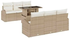 vidaXL Σετ Καναπέ Κήπου με μαξιλάρι 7 pcs Μπεζ Πολυ ράταν