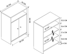 Παπουτσοθήκη - Ντουλάπι Efsun Megapap χρώμα λευκό - sapphire oak 62x35x86εκ.