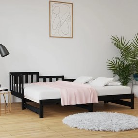 820750 vidaXL Καναπές Κρεβάτι Συρόμενος Μαύρος 2x(90x190) εκ. από Μασίφ Πεύκο Μαύρο, 1 Τεμάχιο