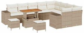vidaXL Σετ Καναπέ Κήπου Ρυθμιζόμενο ύψος 12 pcs Μπεζ συνθετικό ρατάν